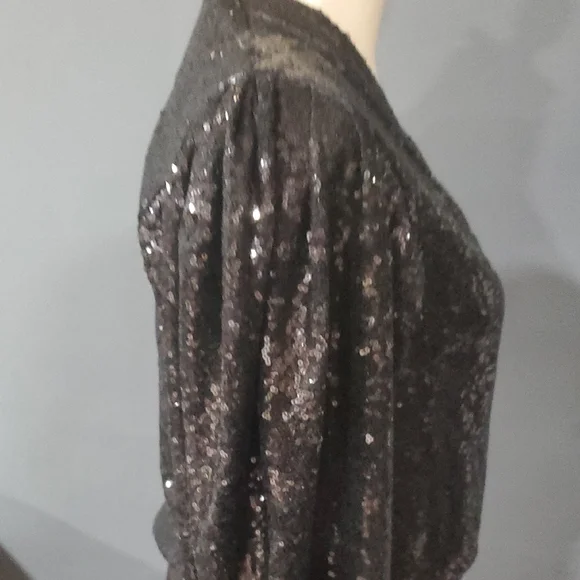 Black Sequin V-Neck Bodysuit Top - Picture 5 of 11